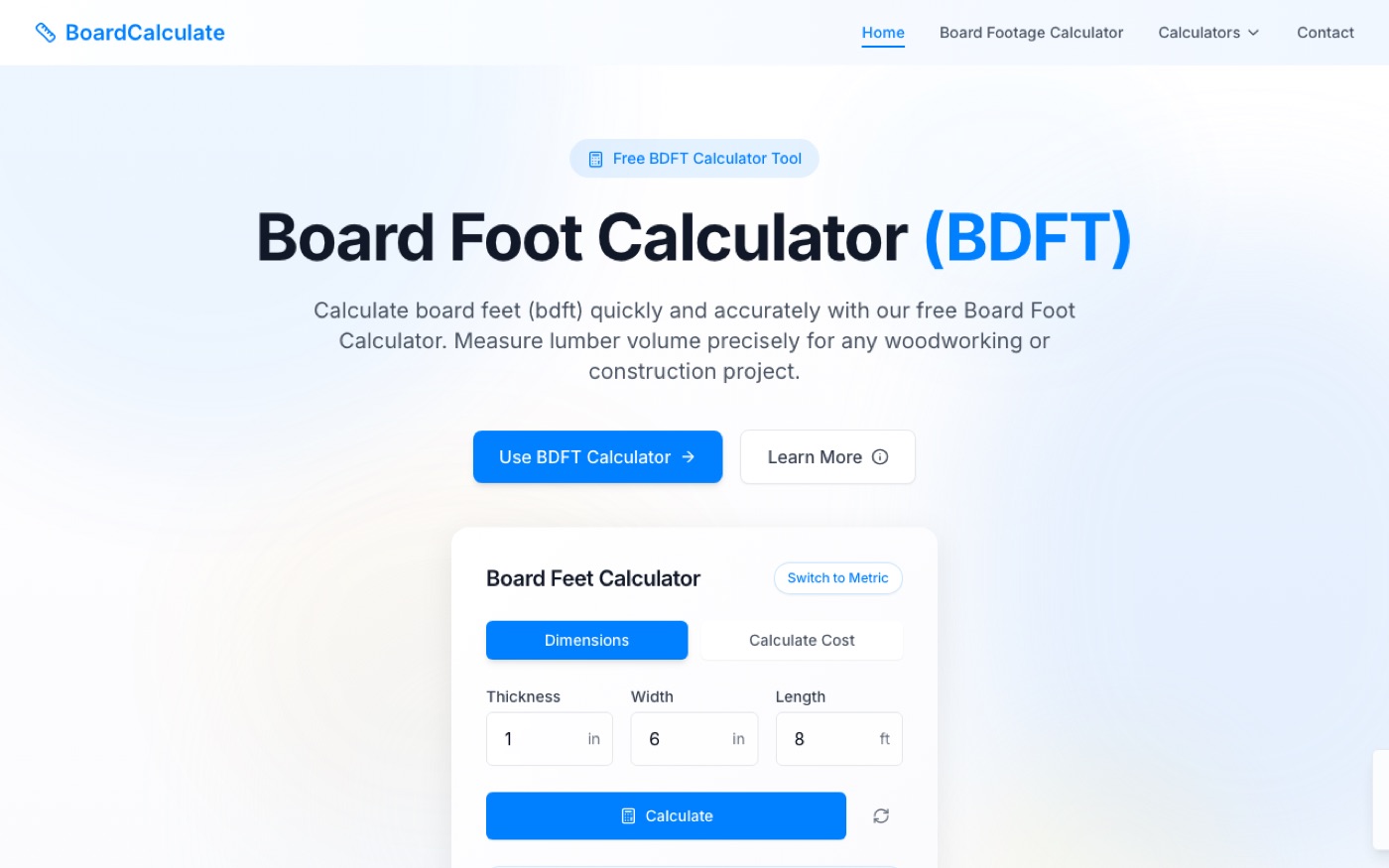 Screenshot of BoardCalculate.com