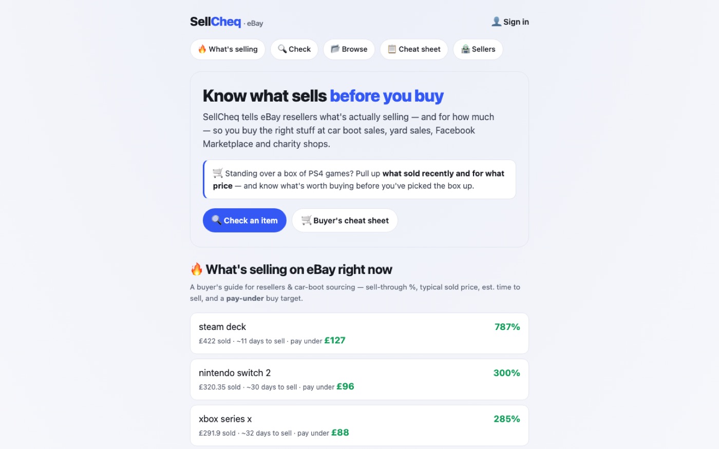 Screenshot of Sellcheq